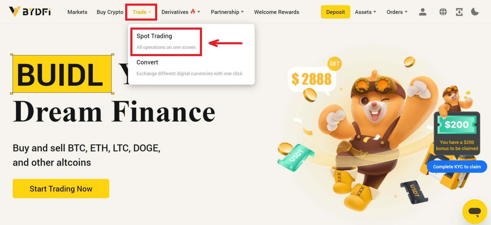 How to Deposit and Trade Crypto at BYDFi