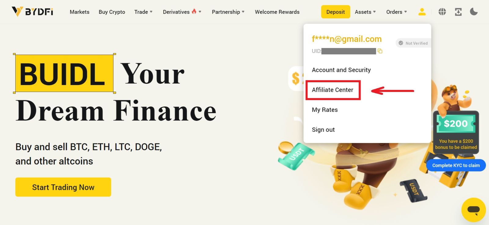 How to join Affiliate Program and become a Partner on BYDFi